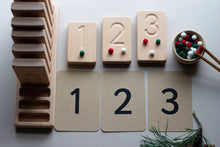 Load image into Gallery viewer, Number learning bundle, number flashcards, number blocks, 1cm felt balls, bamboo tongs