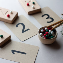 Load image into Gallery viewer, Number learning bundle, number flashcards, number blocks, 1cm felt balls, bamboo tongs
