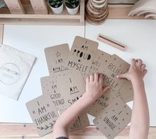 Load image into Gallery viewer, Affirmation flashcards and wooden affirmation flaschard stand