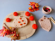 Load image into Gallery viewer, felt pumpkins and felt balls in autumnal play set up