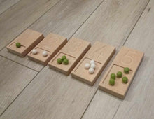 Load image into Gallery viewer, wooden counting trays with coloured felt balls