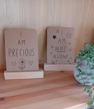 Load image into Gallery viewer, Wooden shelves with motivational signs and books on a wooden surface