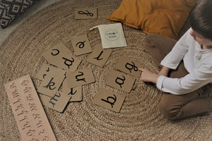 Cursive alphabet flashcards and wooden cursive alphabet tracing board