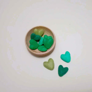 set of 10 green felt hearts