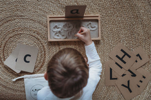 Sand writing tray and alphabet flashcards, The Little Coach House