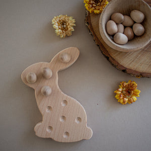 Bunny fine motor board and wooden egg loose parts
