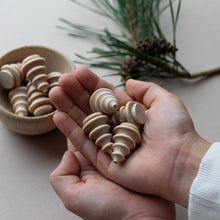 Load image into Gallery viewer, small wooden christmas trees, set of 10 for loose parts play