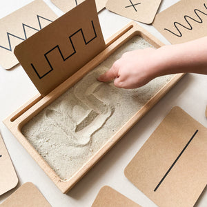 Pre-writing flashcards with sand writing tray